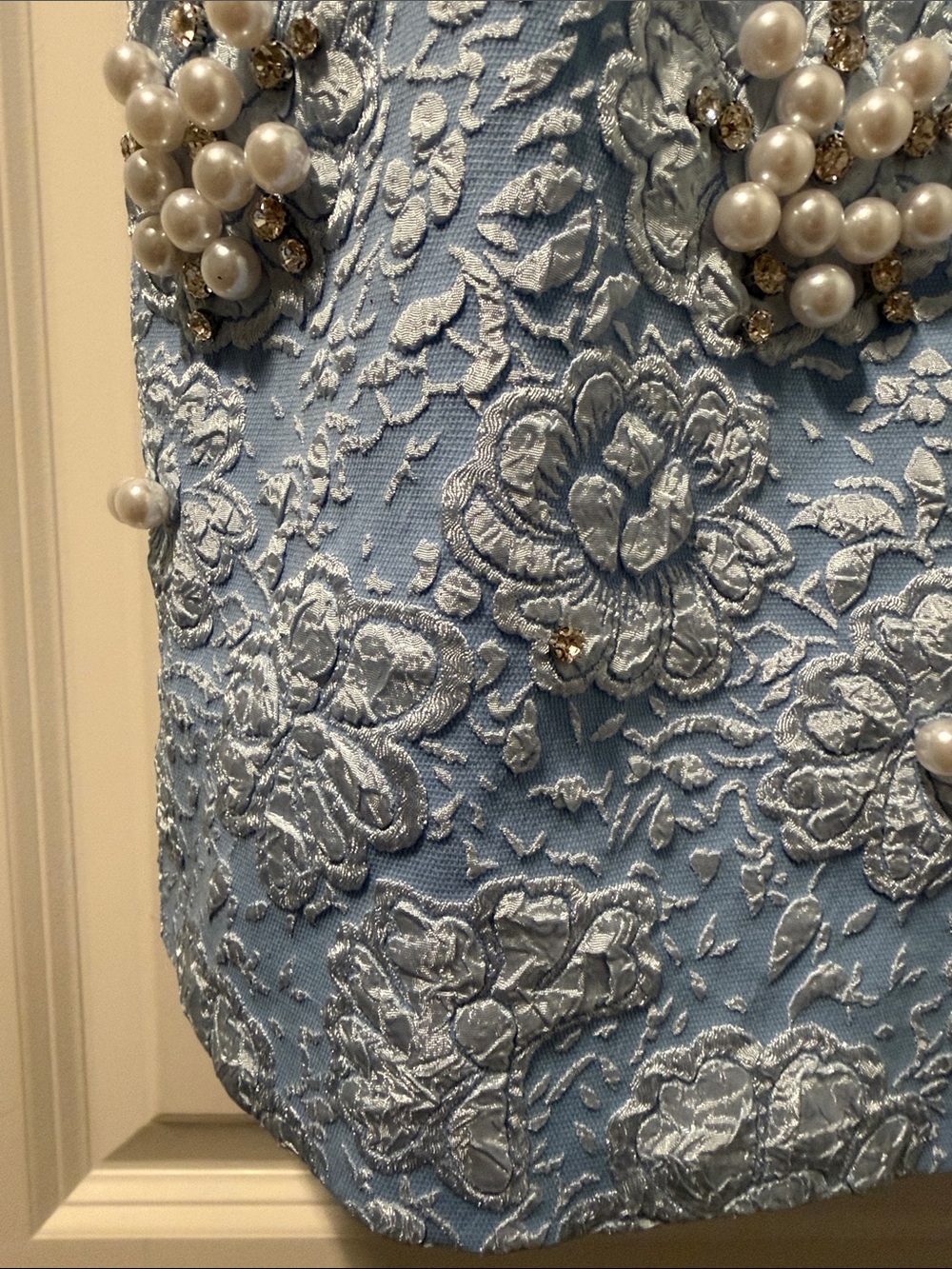 Women’s size 10 Pearl-Embellished Light Blue Lace Mini Dress look at description - Picture 7 of 12